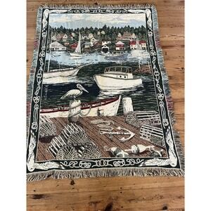 Goodwin Weaver's Fishing Nautical Boats Harbor Tapestry Throw Blanket USA